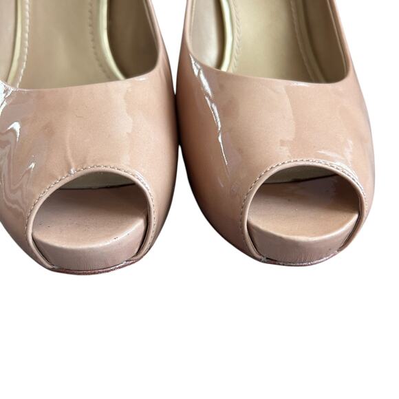 Stuart Weitzman Axis Adobe Aniline Patent Leather Peep Toe Heels Womens Size 7.5 - Picture 5 of 11